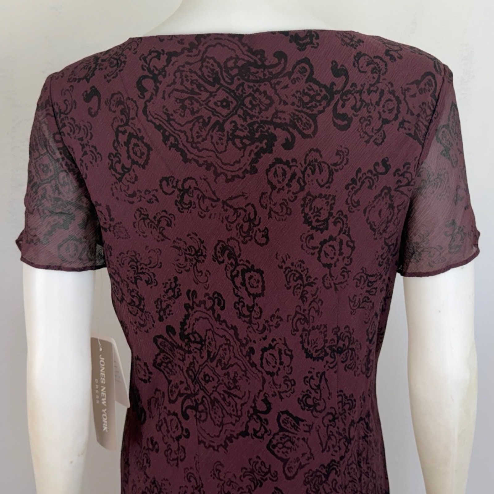 Vintage Bias Cut Silk Dress Size Small 90s Purple Filigree Damask Print Wiggle