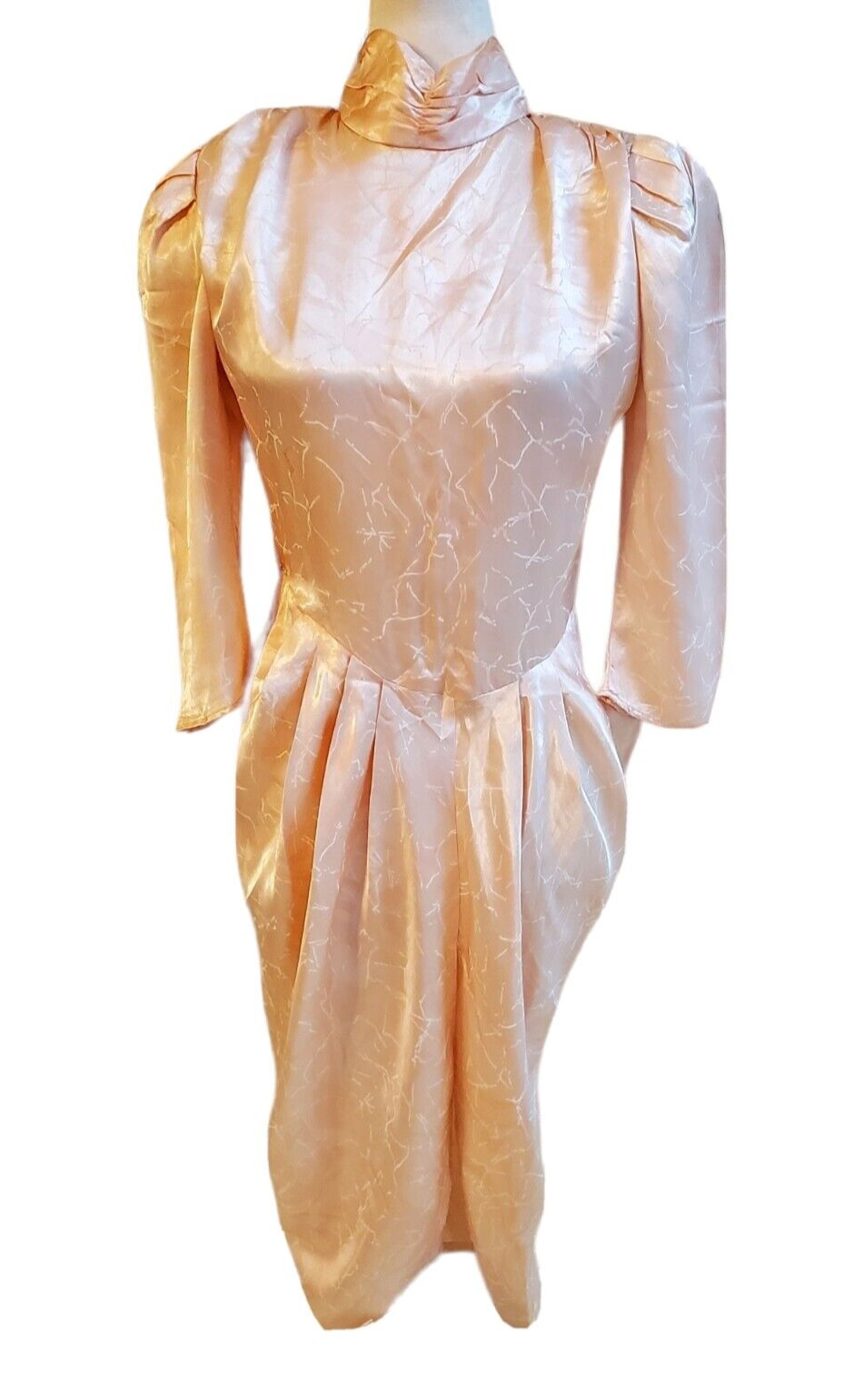 VTG 70s Joni Blair of California Coral High Neck Silky Secretary Dress Size 5