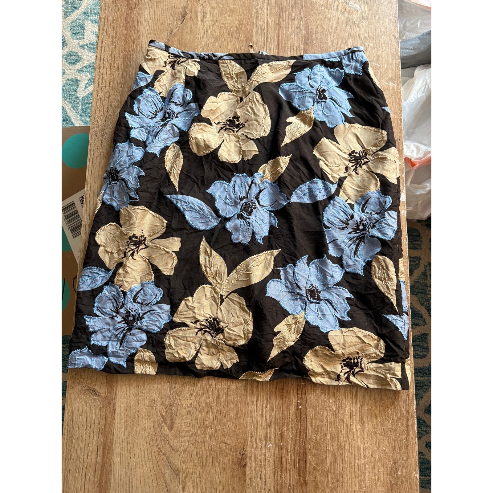 Vintage Casual Corner Mini Skirt with Blue and Yellow Flowers Size 8