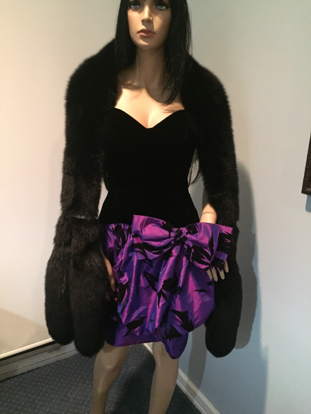 Vtg Jonathan Hitchcock Strapless Velvet Satin Black Purple Dress Sz 4 6
