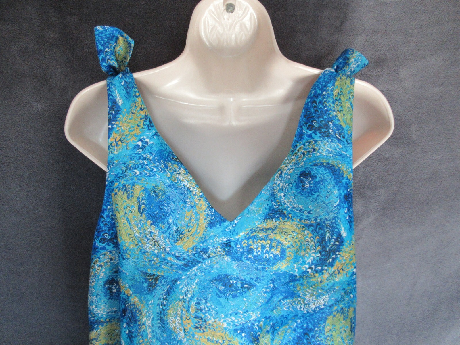 60’s 70’s Vintage Psychedelic Blue Illusion Tie Shoulder Shift Mod Sun Dress M/L