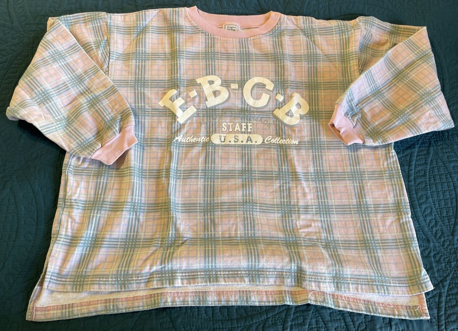 VTG 90s E.B.C.B Woman’s Pullover Long Sleeve Shirt Pink & Green Checkered, L