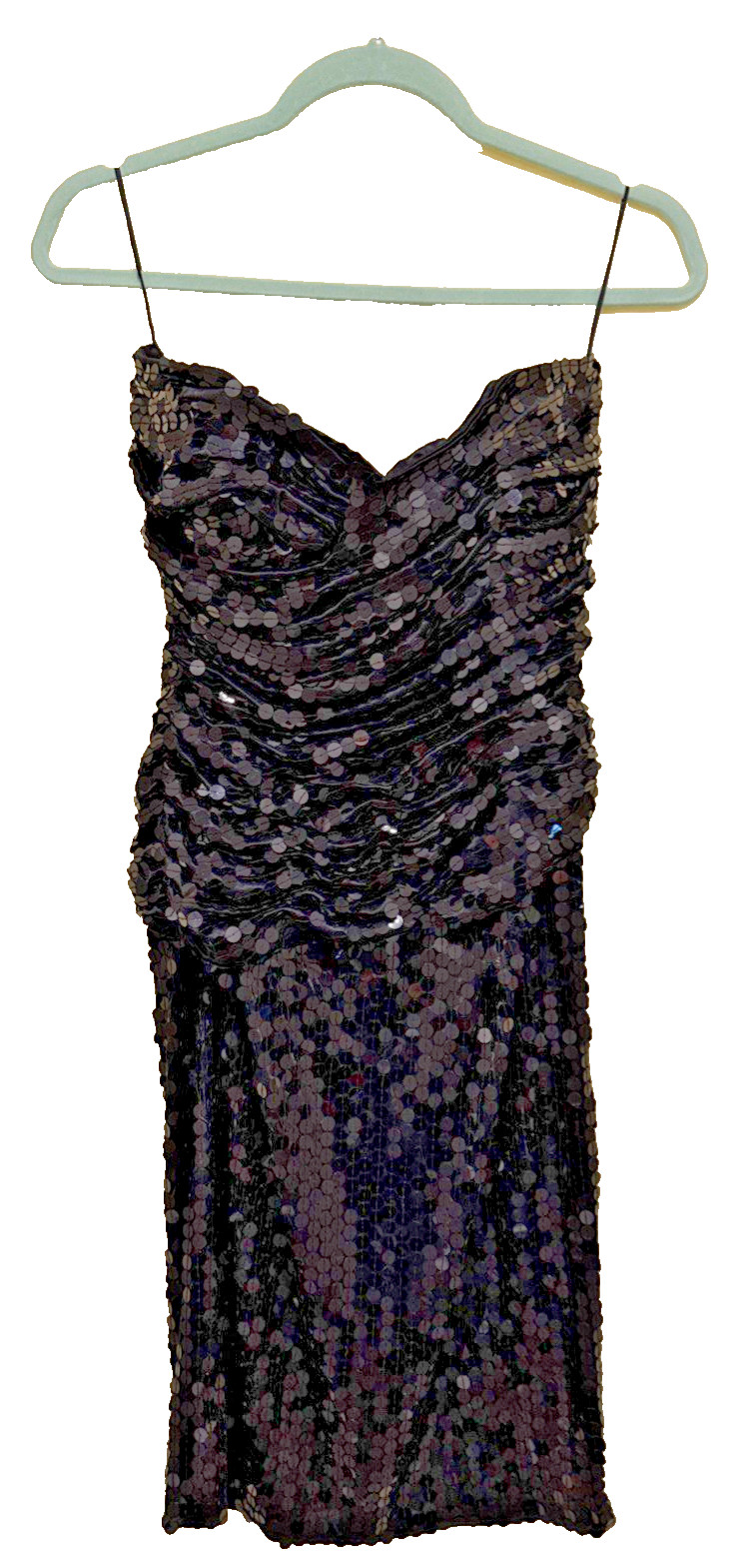 Vintage Oleg Cassini Black Sequin Party Dress Strapless Sweetheart Size 10