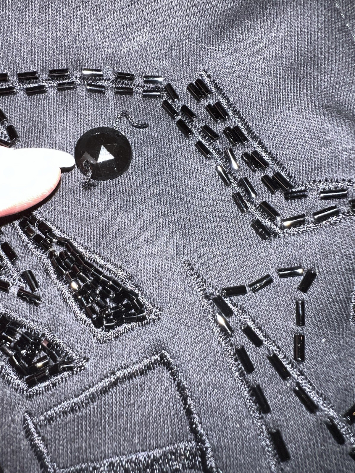 Vintage 80’s I.B Diffusion Black Beaded Long Sleeve Cotton Top Women’s L
