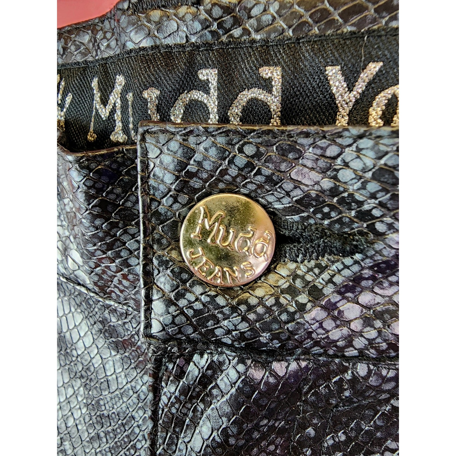Size XXS Vintage 1990’s Black Faux Snakeskin Pleather Bootcut Pants Mudd Jeans