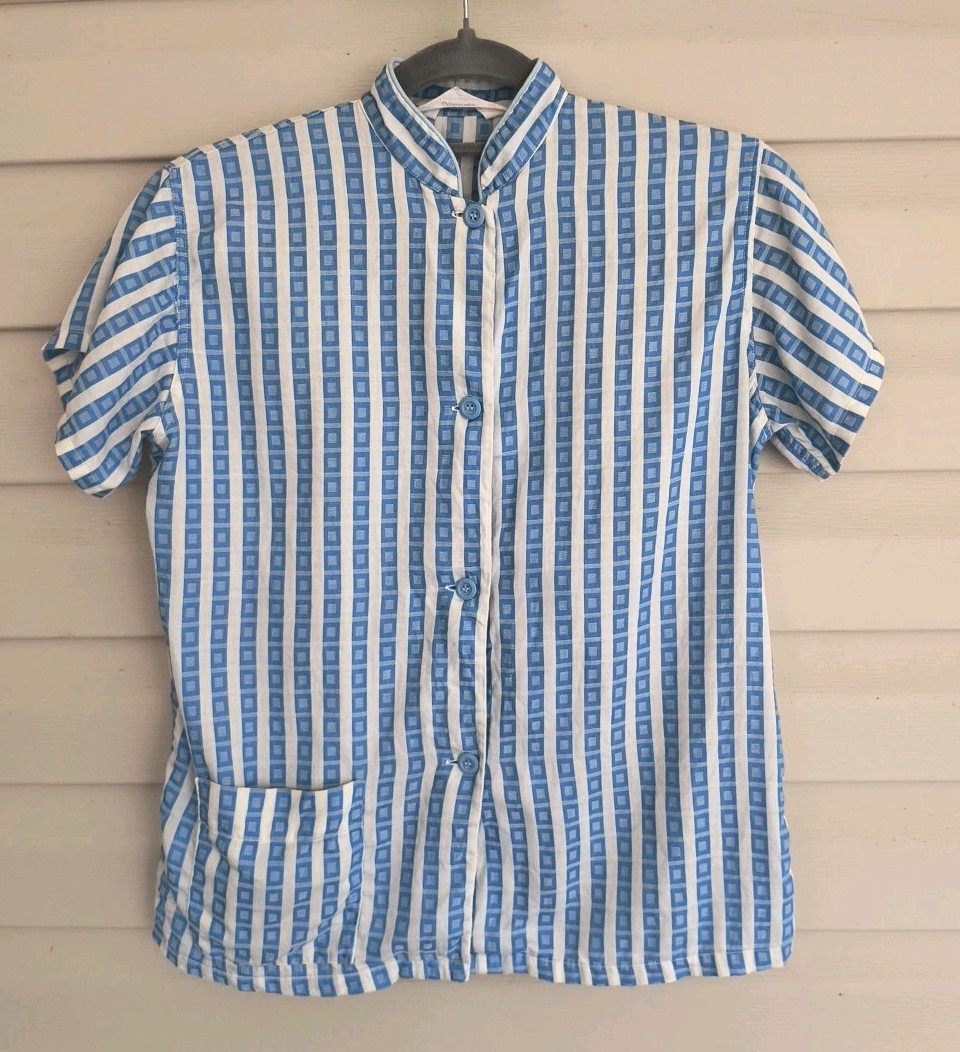 Vtg 1950s Blue White Striped Pocket Tommies By Harry Berger Pajama Top Sz 34