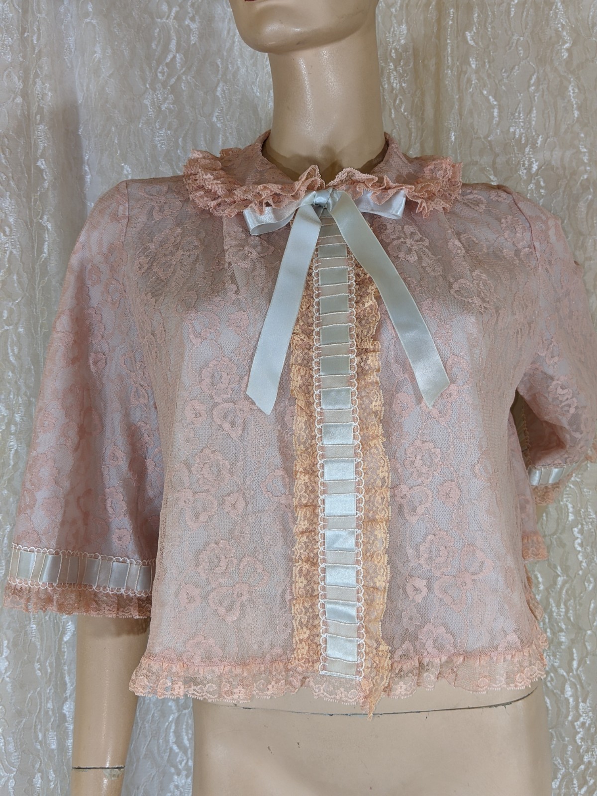 Vintage Odette Barsa Lingerie BED JACKET Lace Nylon Lace Overlay