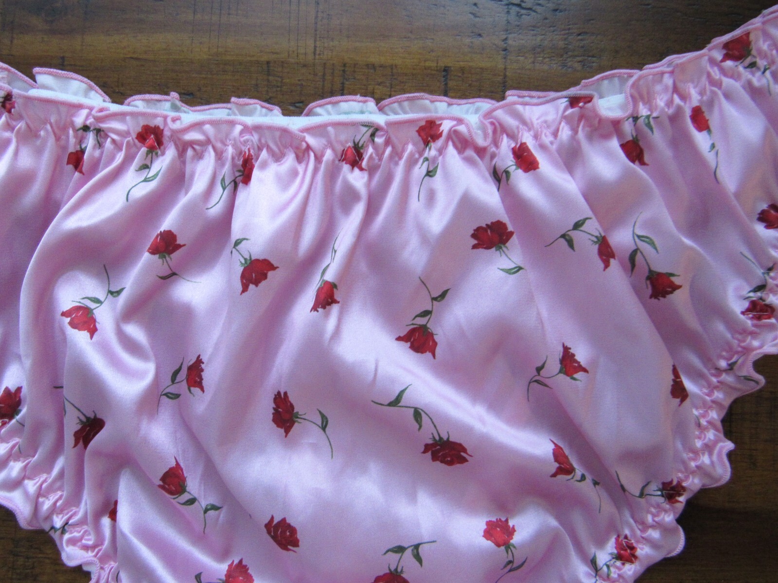 PINK Floral, Rose Print Ruched Taffeta Bow Pastoral Romantic sissy panties XL