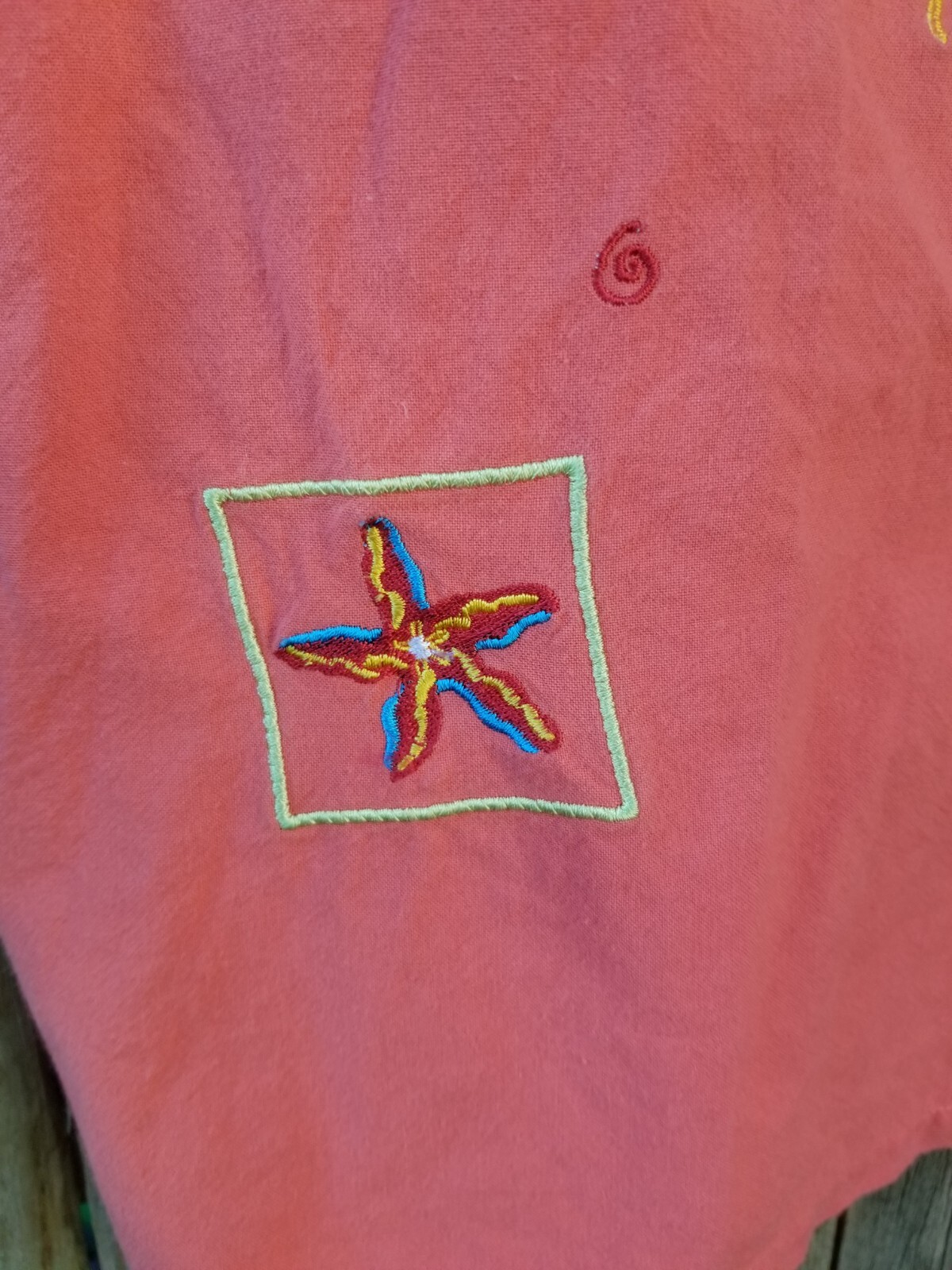FUN PEACH 80s VINTAGE Sz 16/18 XL Nautical Embroidery SS Cotton Blouse Top SMALL