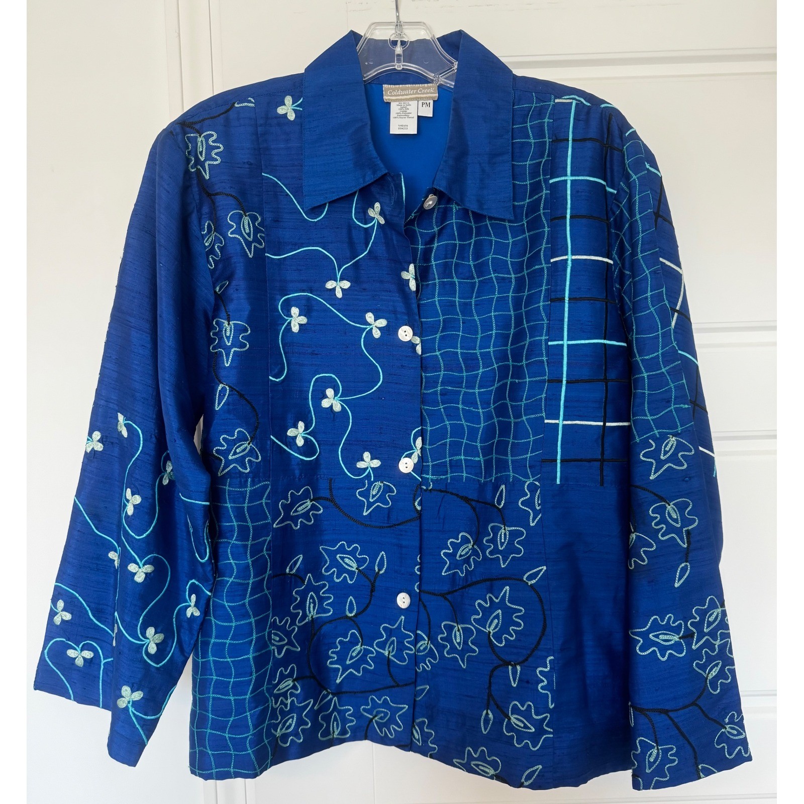 Vintage Coldwater Creek 100% Silk Abstract Embroidered Blouse – Petite Medium