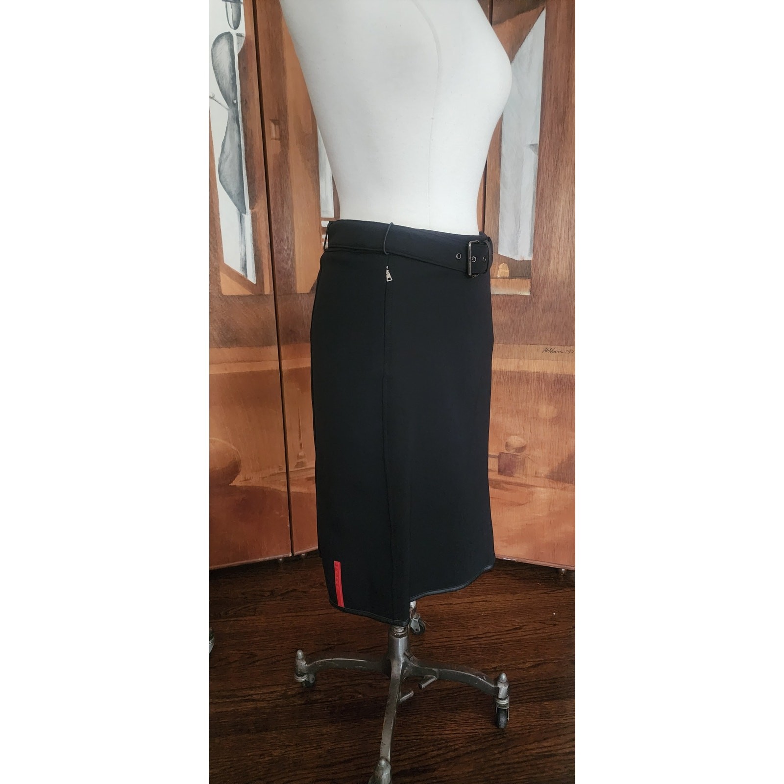 Vintage 1990s Prada Skirt Red Tab Linea Rossa Black A Line