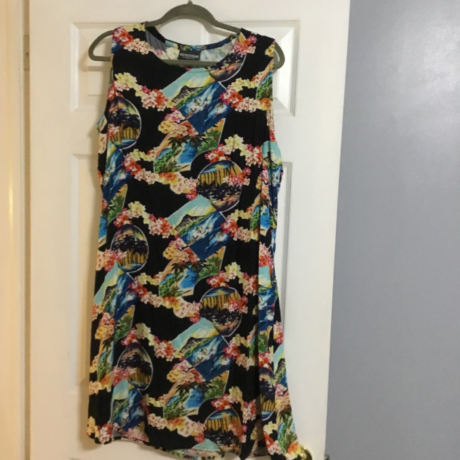 VINTAGE NOTATIONS Dress Rayon Summer Boho Cover Up Black Tropical Size XL