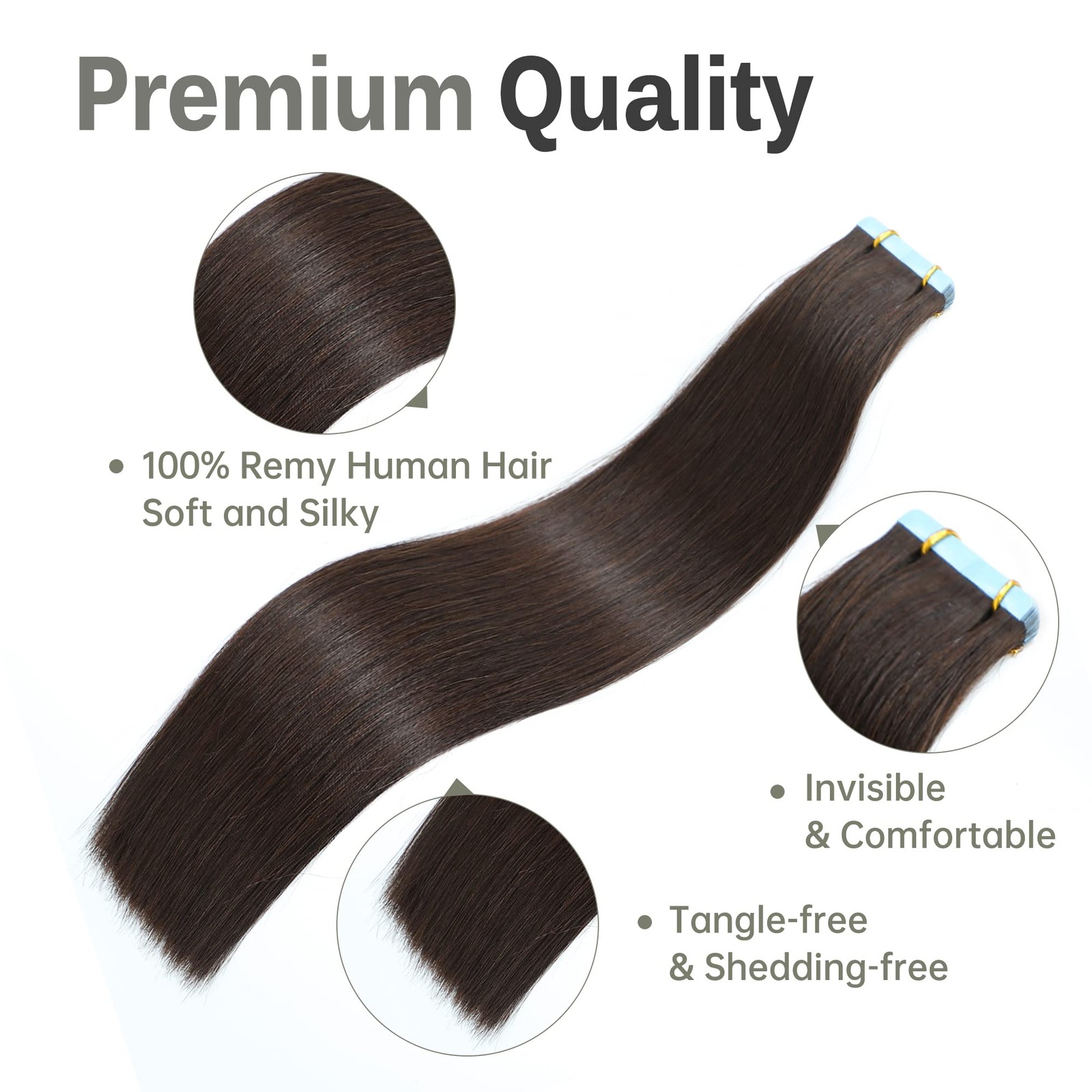 JESSBO Tape In Human Hair Extensions Straight Dark Brown 100% Real