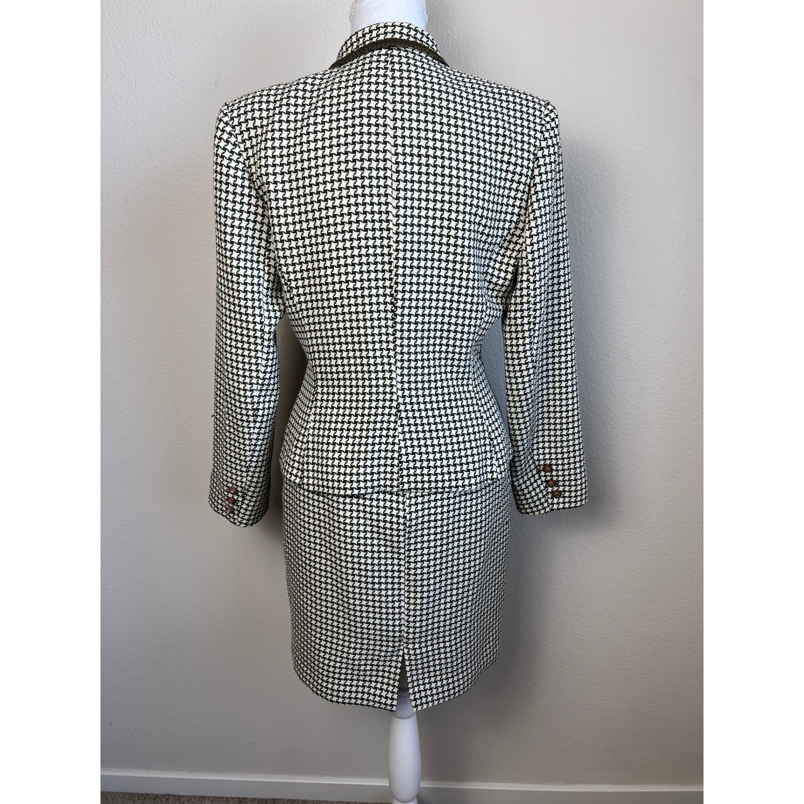 VTG 90s Rina Rossi Houndstooth Skirt Suit Sz 6 Parisian Made USA Career Academia