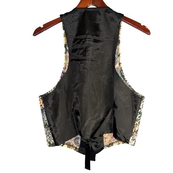 Vtg 90s You Babes Womens Green Garden Floral Tapestry Vest S Lined Button Formal