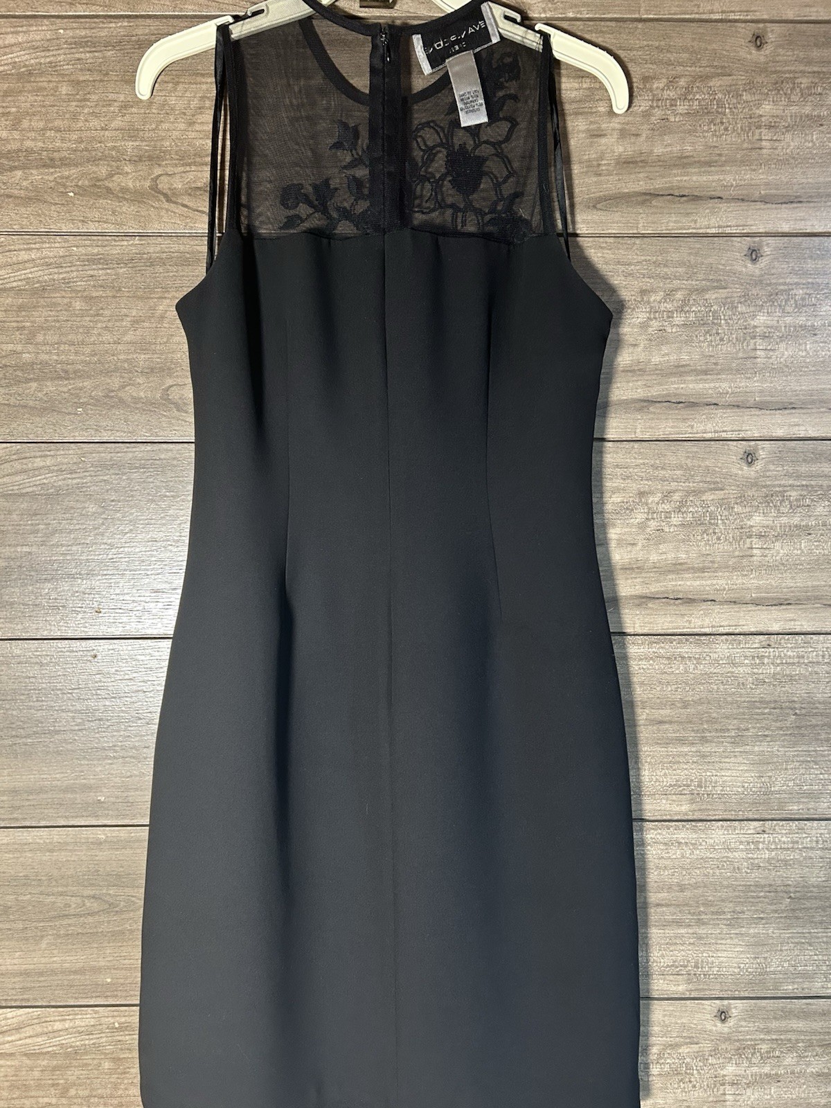 Y2K Evan-Picone Black Sheath Cocktail Dress Mesh Yoke W/Embroidery&Beading Size8