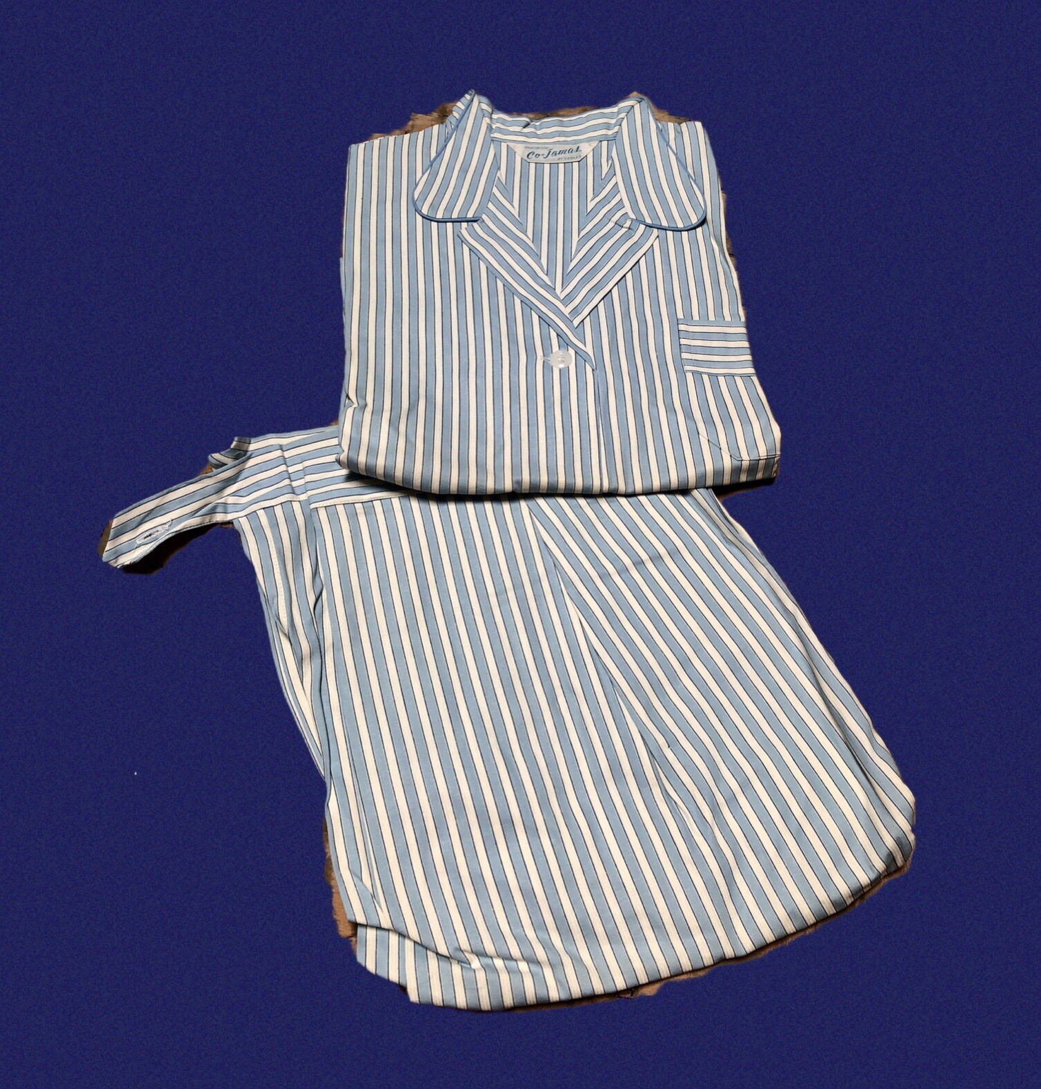 VTG 1950s DEADSTOCK NOS Man-Tailored FRENCH BLUE WHITE STRIPED PAJAMAS Sz-40
