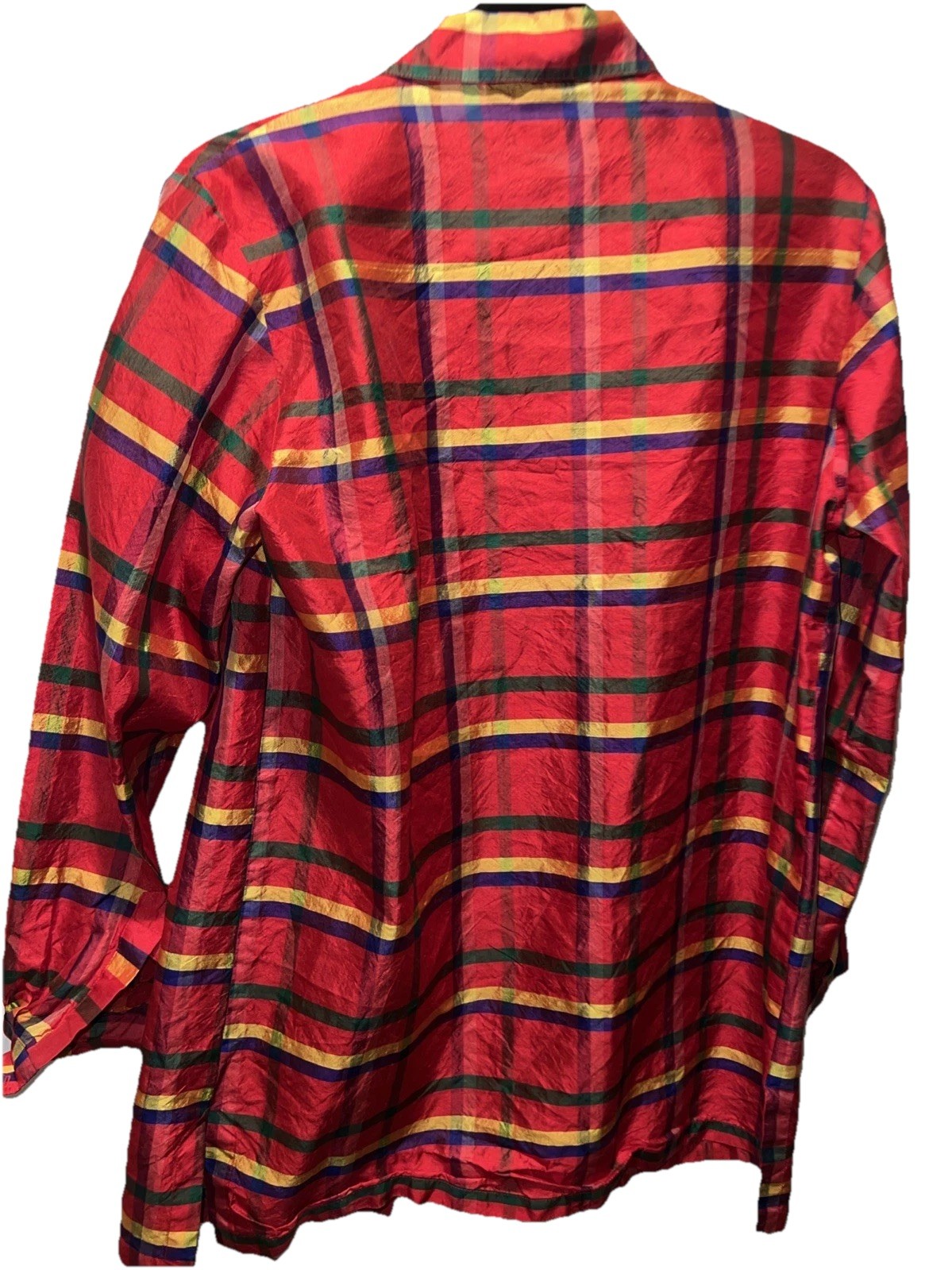 SilkLand 100% Silk Christmas Check Blouse Size Medium ￼￼