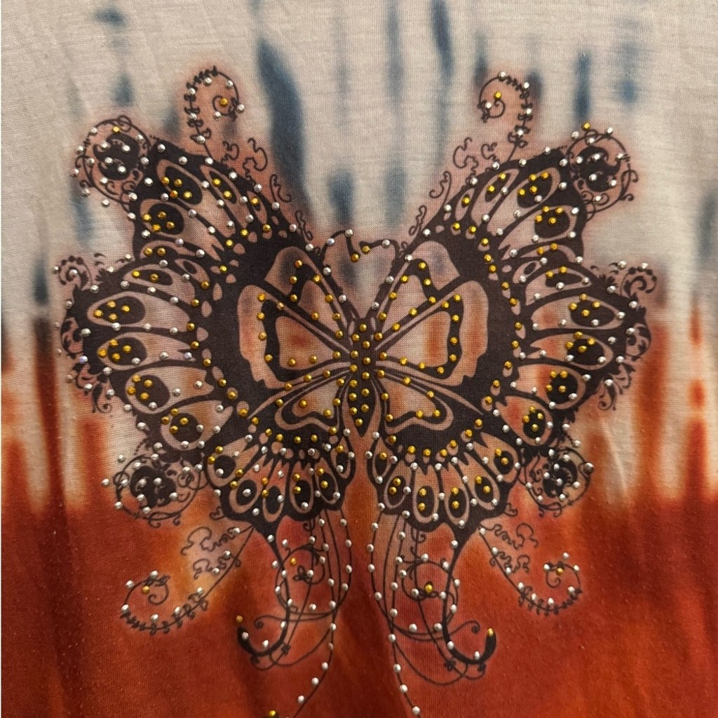 Vintage Y2K Size Small Butterfly Moth Tie Dye Retro Psychedelic Baby Tee