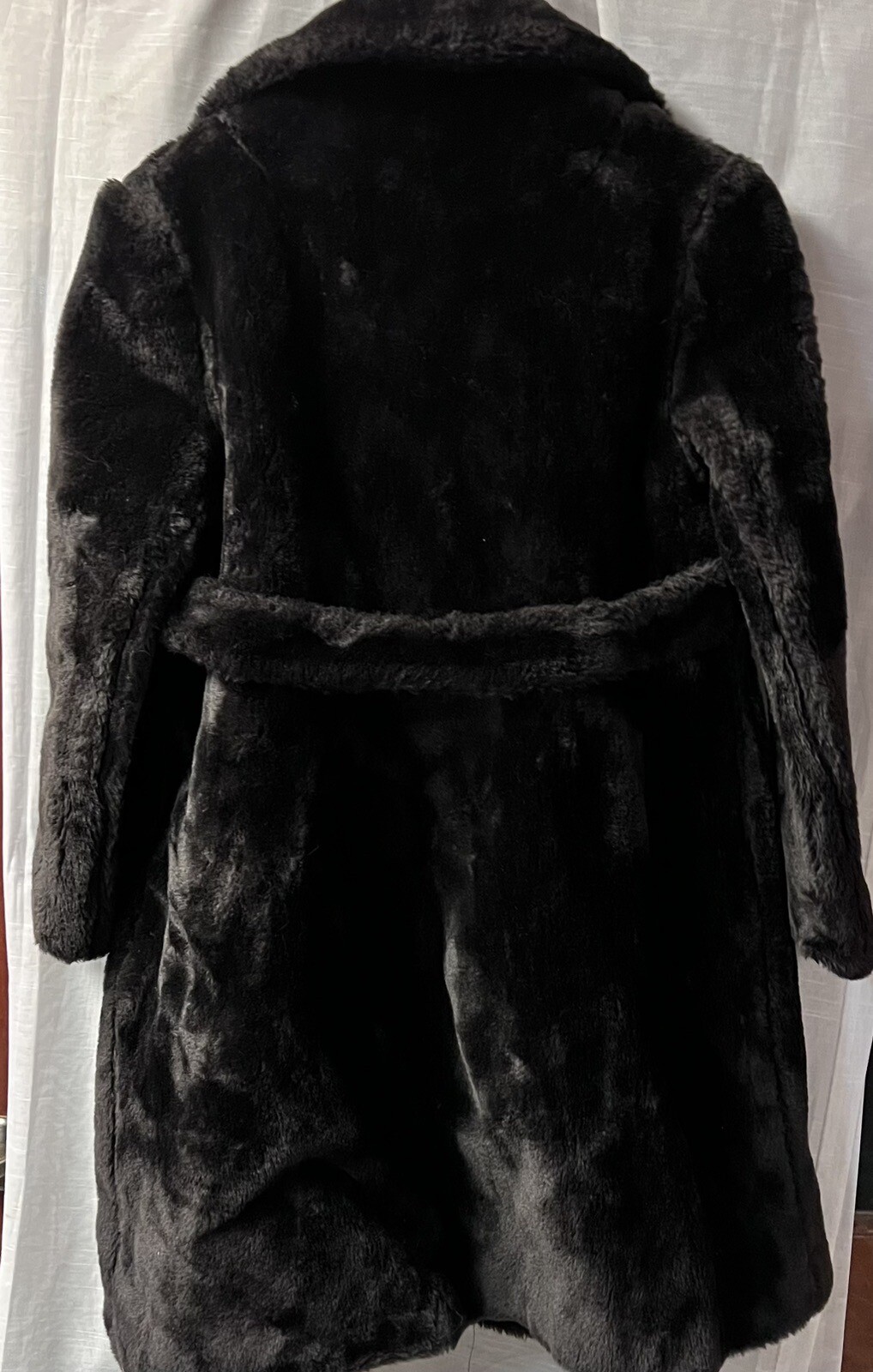 Vtg JR Bazaar Sears Dark Brown Faux Fur Mid-Length Lined Winter Coat Size 7