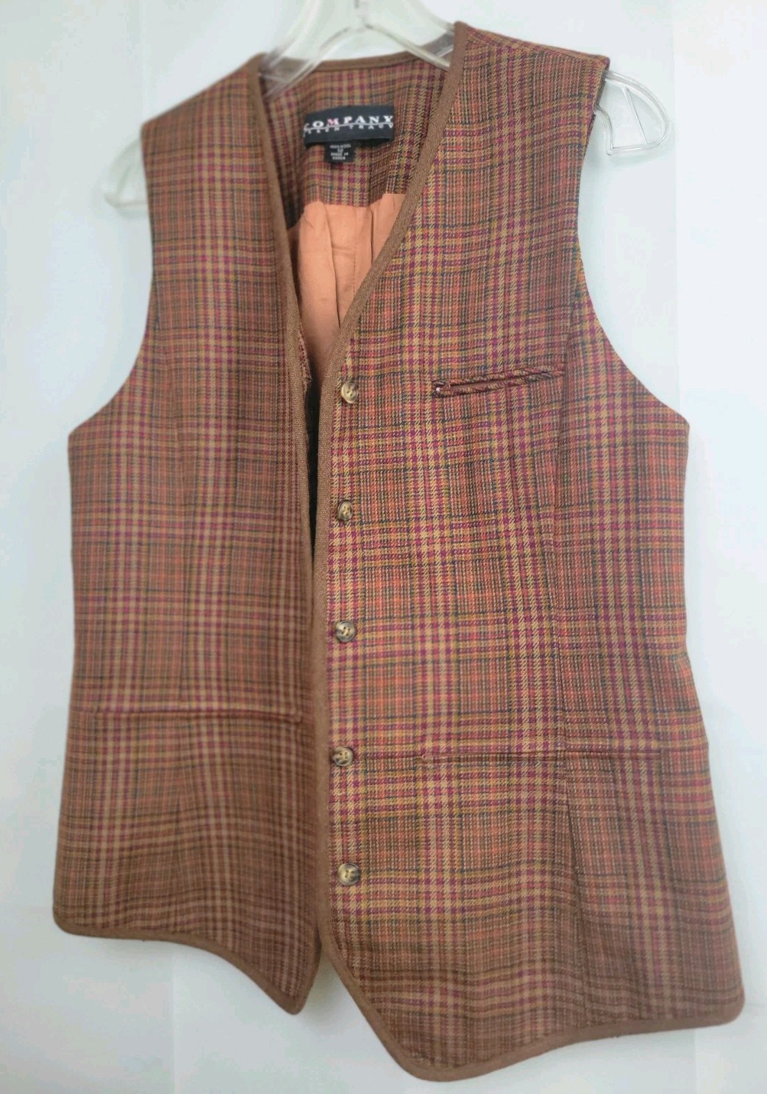 VNTG Company By Ellen Tracy 100% Wool Tweed Waist Coat Vest Plaid Size 12