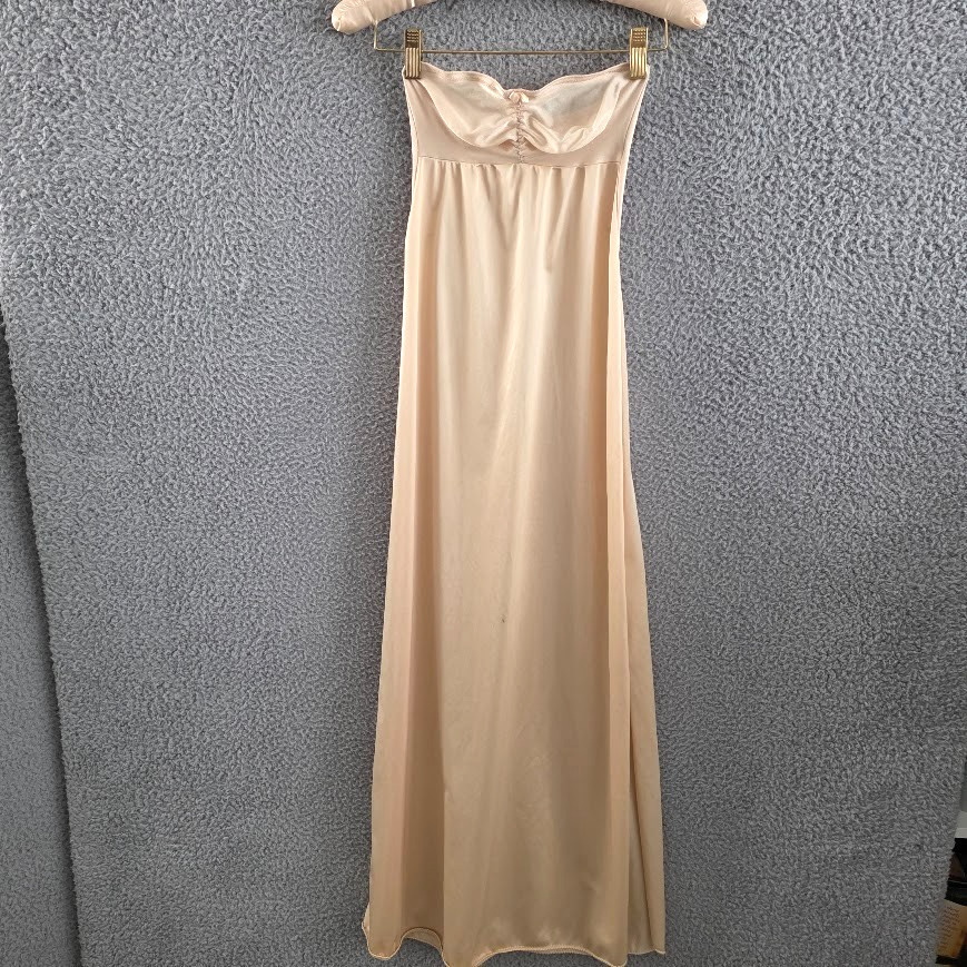 Vintage Kayser Strapless Slip Beige Long Nylon 34 Bust Side Slits