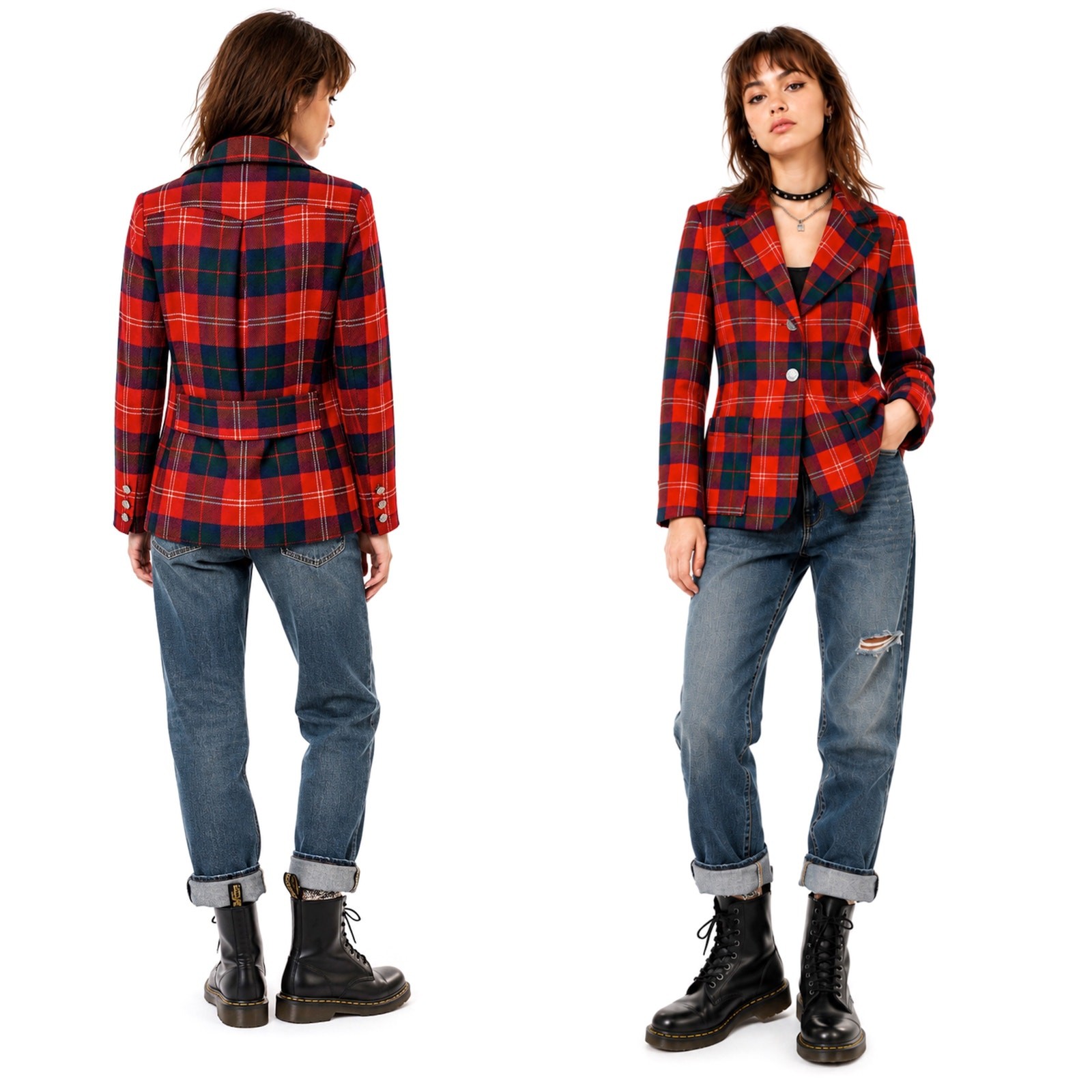 VTG 70s Red Tartan Plaid Blazer Riding Jacket Wool Blend Small