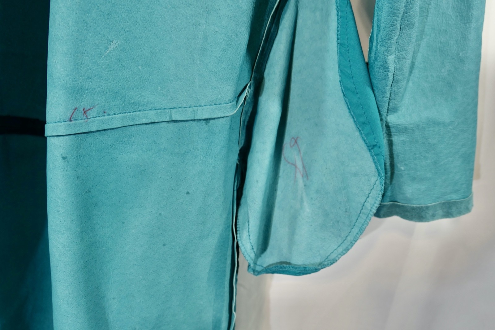 Vintage 80s pia rucci Turquoise Midi Suede Leather Duster Coat Jacket M w flaws