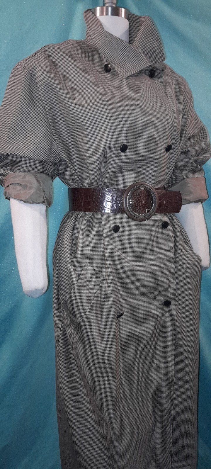 Vtg RARE 80s 90s ISSAC MIZRAHI Houndstooth Trench Spy RUNWAY Avant Garde Coat L