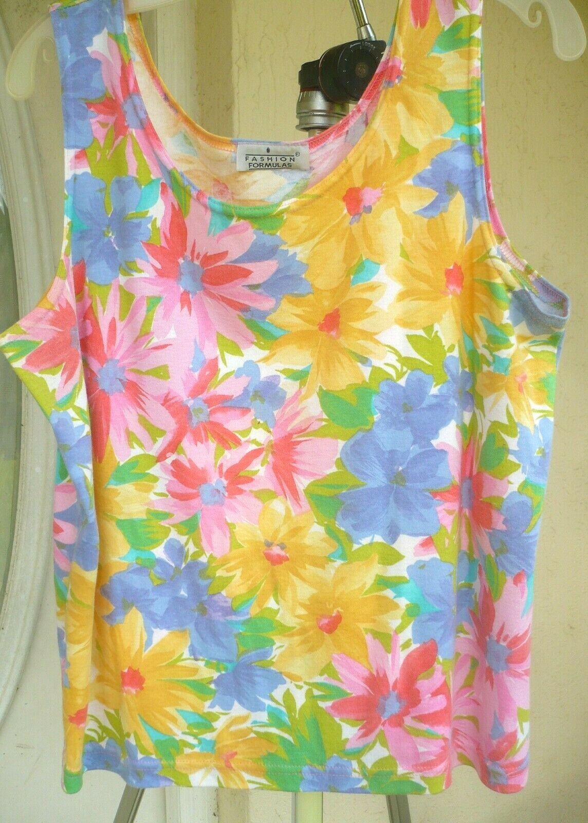 VTG XL SET BRIGHT FLORAL BLOUSE + TANK YELLOW PINK 2 PC WOMEN FASHION FORMULAS