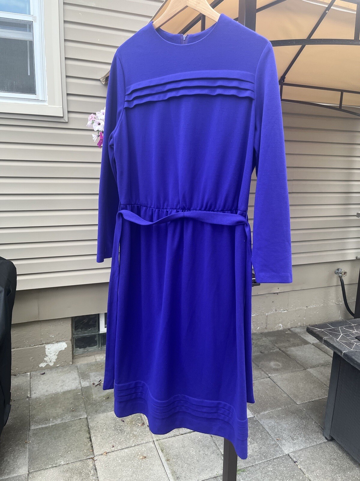 JERRIE LURIE 1960’S MAXI DRESS SIZE 12/14 LONG SLEEVE, BELT, COLOR BLUE