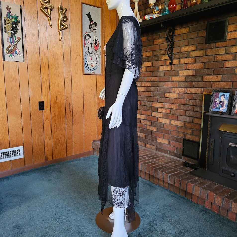 Vtg 80s Victorian Goth Susan Lane Country Elegance Black Wedding Dress Gown L/XL