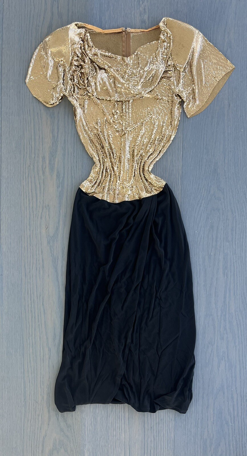 Vintage 1970s Metal Mesh Ferrara Gold Chainmail Dress Lindissima San Juan Small
