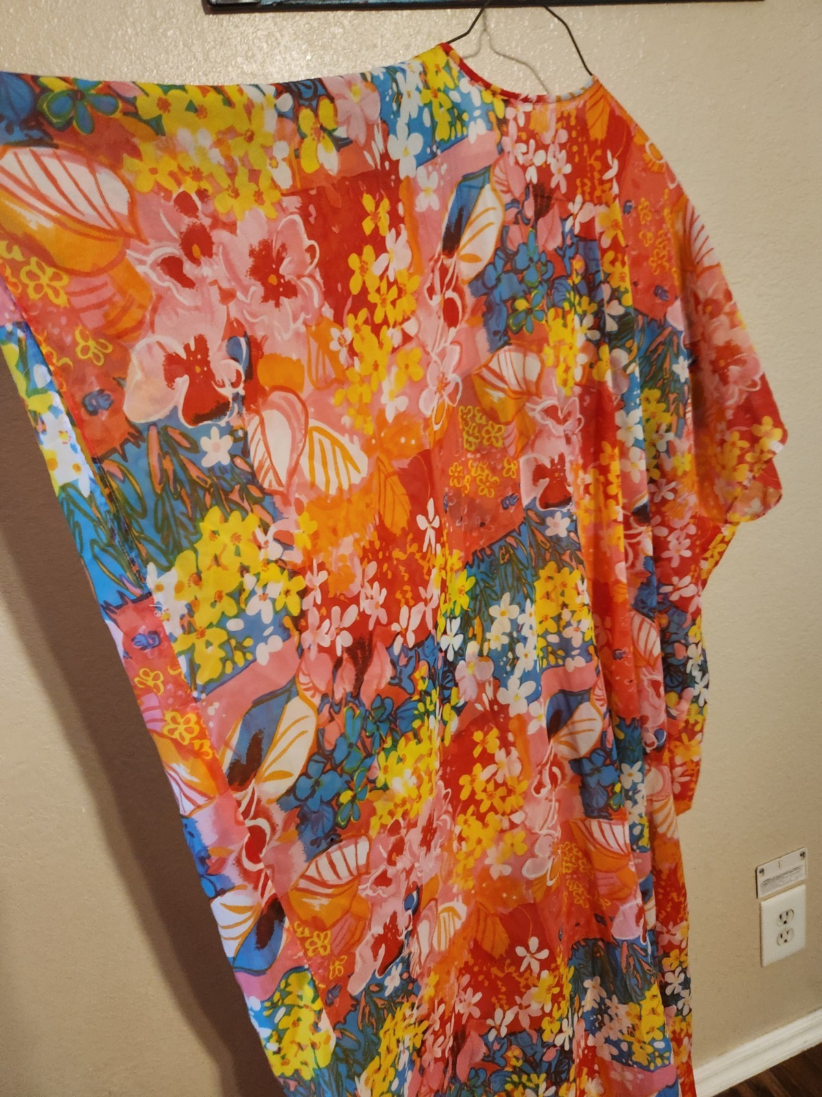 Vintage 60s Mod Bright Floral Print Kaftan Mumu Hippie Dress By Leo Naroucci HTF