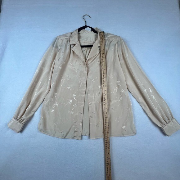Vintage 70s Campus Casuals Floral Tie Neck Blouse Women’s M Champagne Button Up