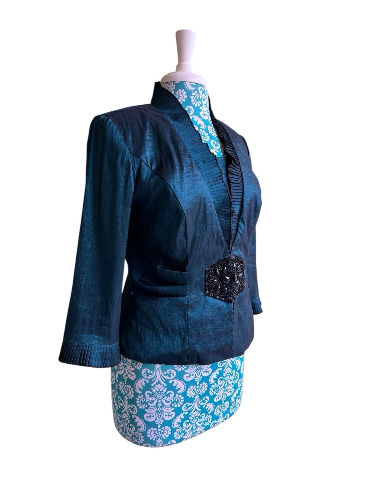 Carol Lin JR Nites Teal Jacket Top Camisole SET Evening Glam Holiday Christmas