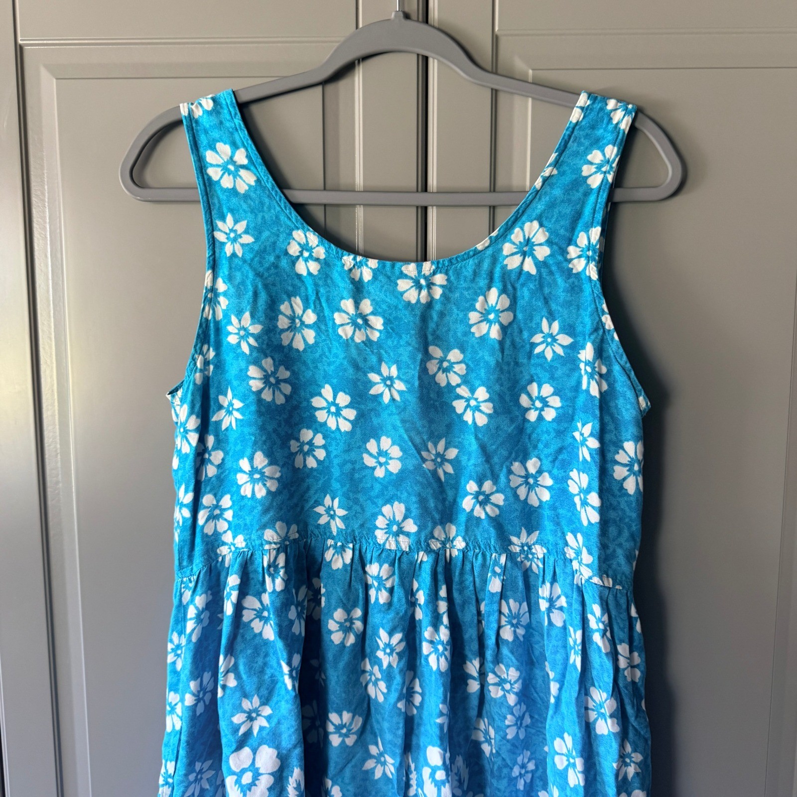 Jennifer Moore Vintage Tropical Hibiscus Sleeveless Babydoll Sundress,Teal,M