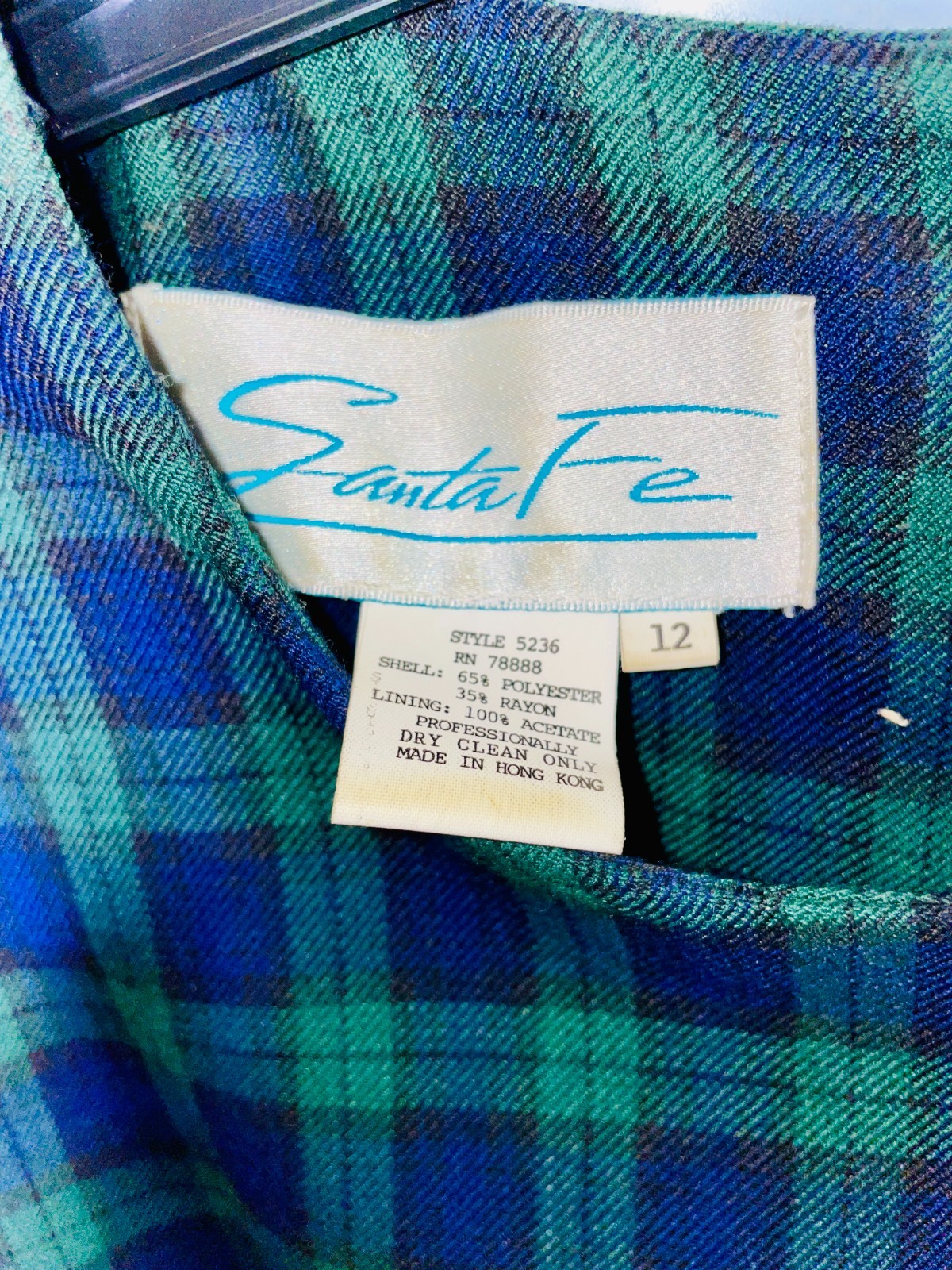 Santa Fe Dress by Jim Tremblay Plaid Women’s Size 12 Gold Buttons Made in USA