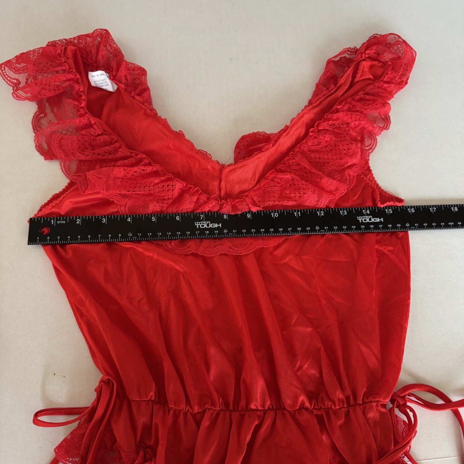 VTG 70’s JCPenney Lace Lingerie Bodysuit Size S Red Nylon Made in USA B6