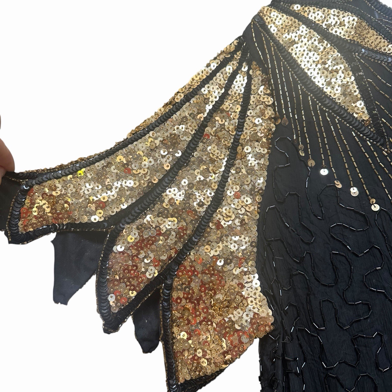 VTG 80s 90s Silk Beaded Sequin Dress Art Deco Gatsby 26W Kazar Style
