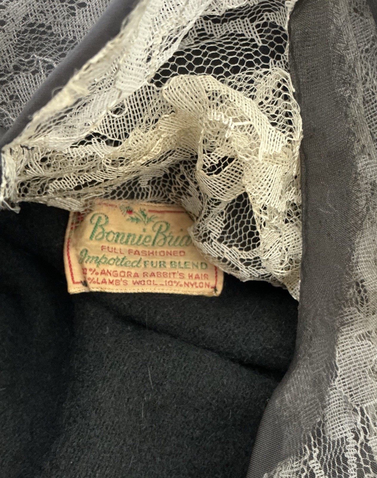 Vtg 50s Bonnie Briar Angora Wool Black Cardigan , Genuine Fur Stole Collar S