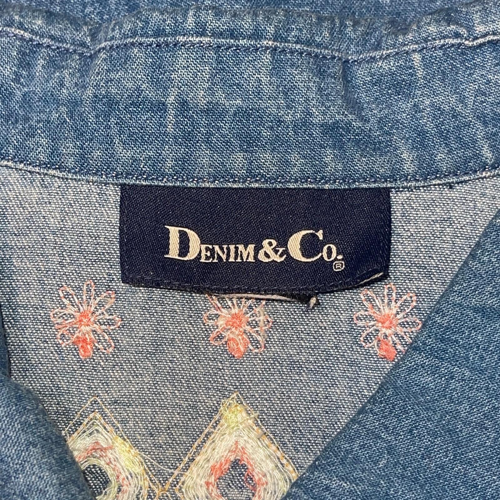 Denim & Co. VTG Modest Denim Skirt Jacket Outfit Set 1X Grannycore Embroidered