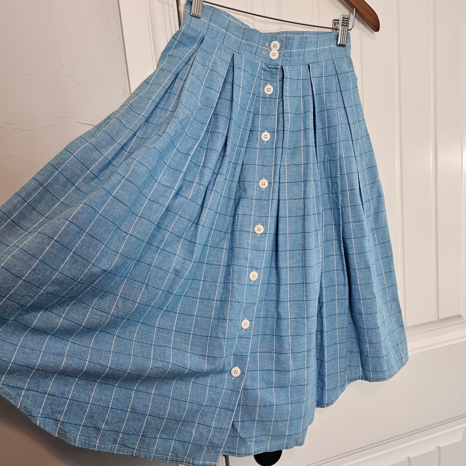 Vintage Liz Claiborne Skirt Women XSmall Blue Plaid Preppy Cottage Academia Twee