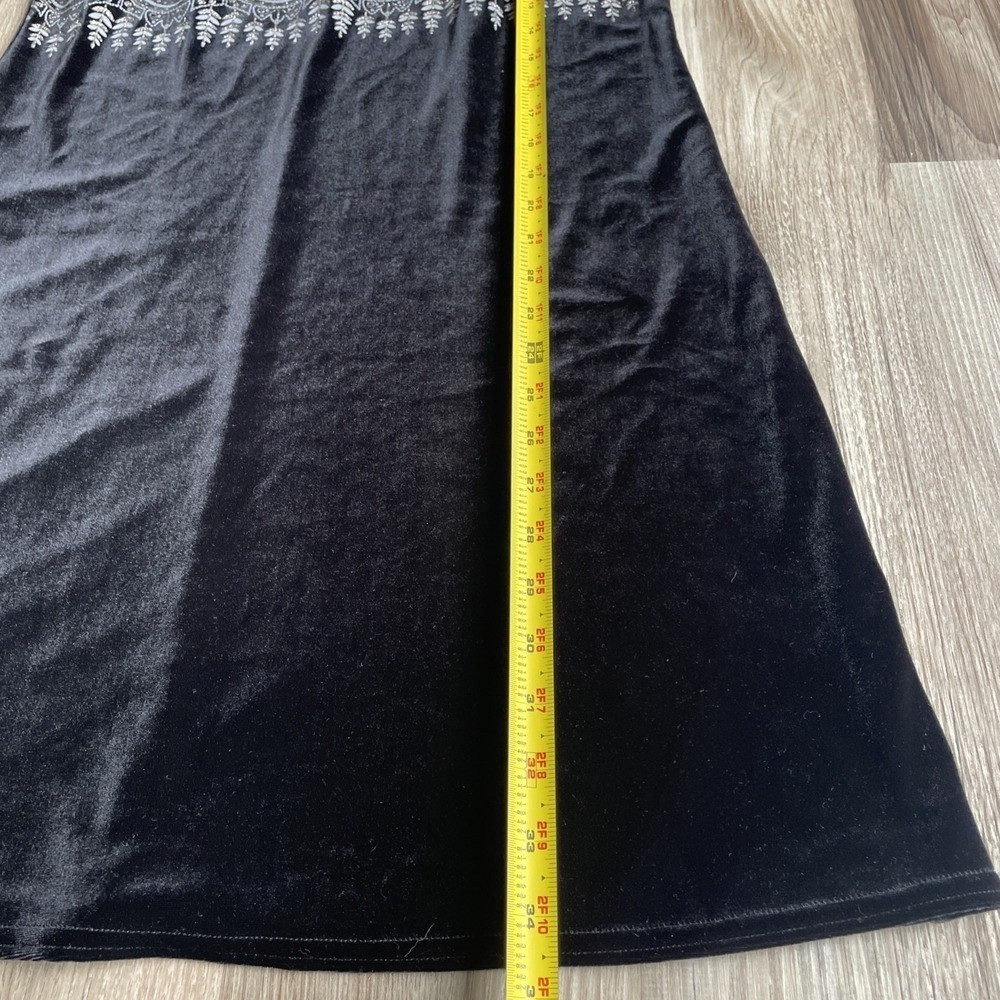 Vintage Y2K Witchy Short Mini Black Velvet Spaghetti Strap Dress Large Tribal
