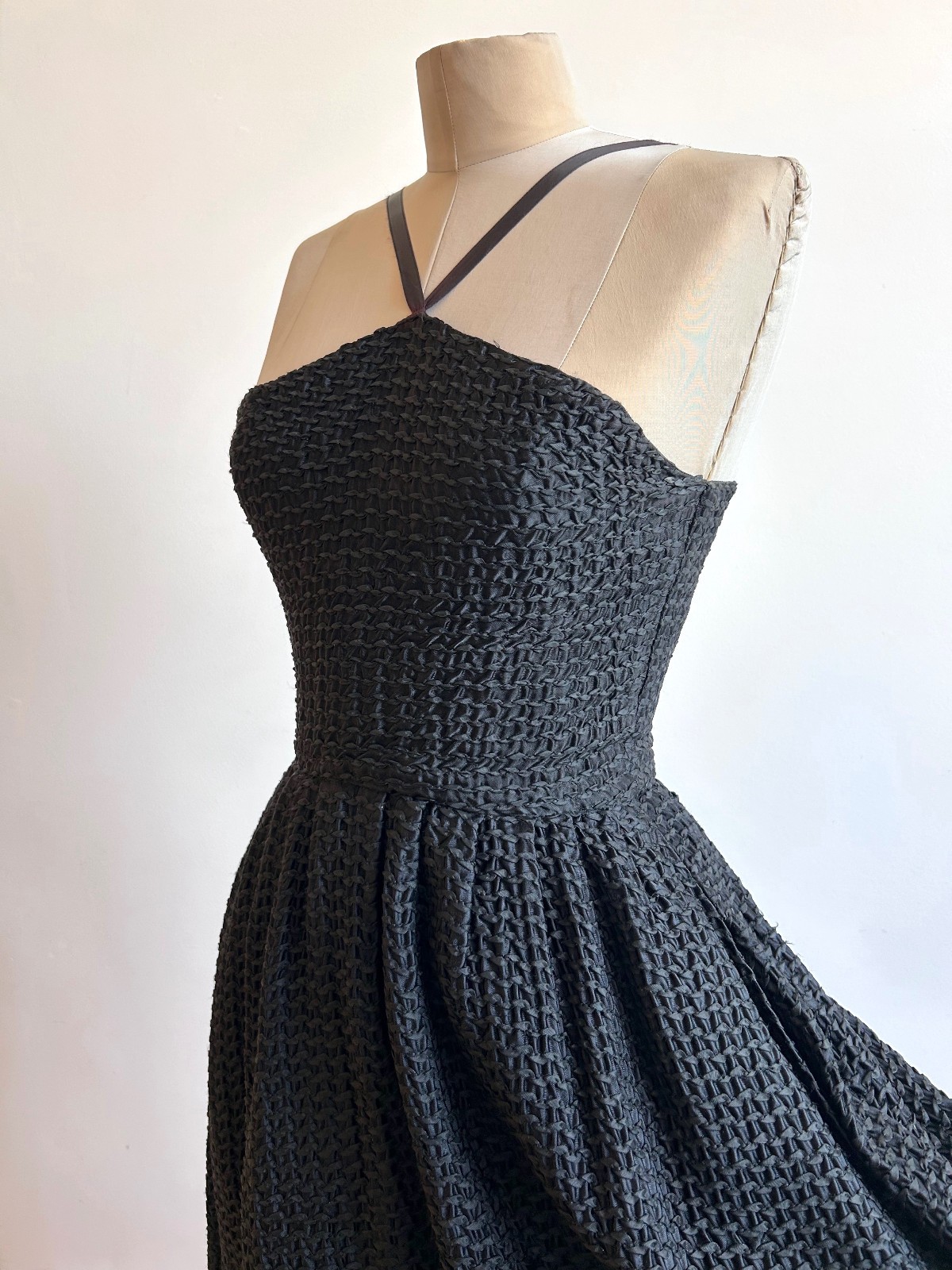 Vintage 1980s Jack Fuller for B. Altman NYC Black Ribbon Weave Dress & Jacket S