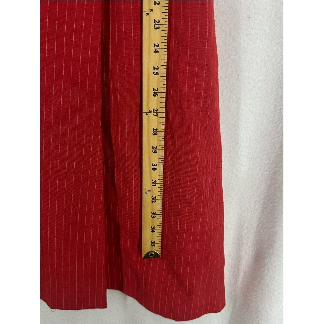 Vintage DW3 Red Pinstripe Wrap Sheath Midi Dress Women’s Size Small