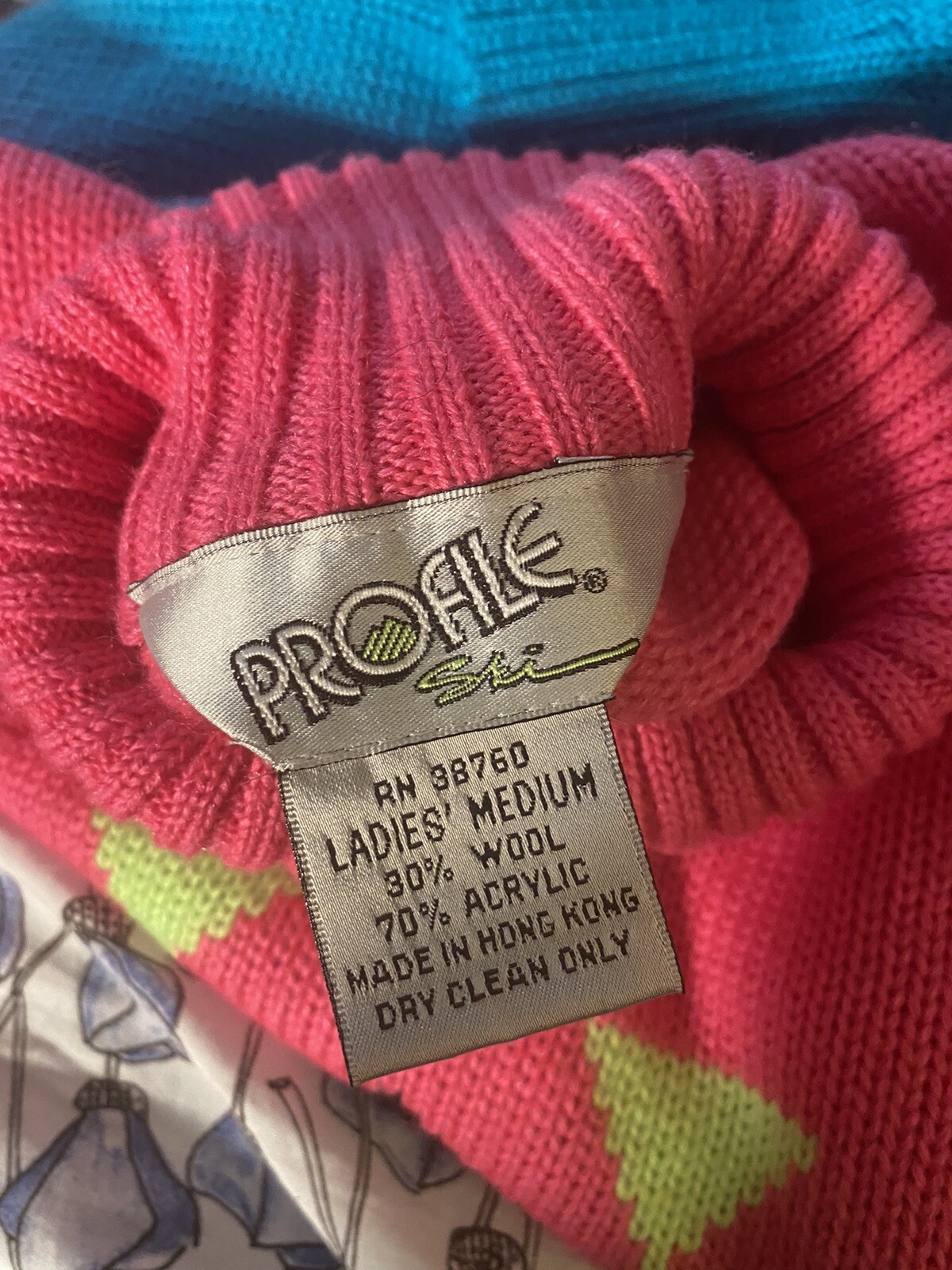 Vintage PROFILE Women’s Ski Sweater 1980’s Pink/Purple/Blue/Yellow Retro Sz M