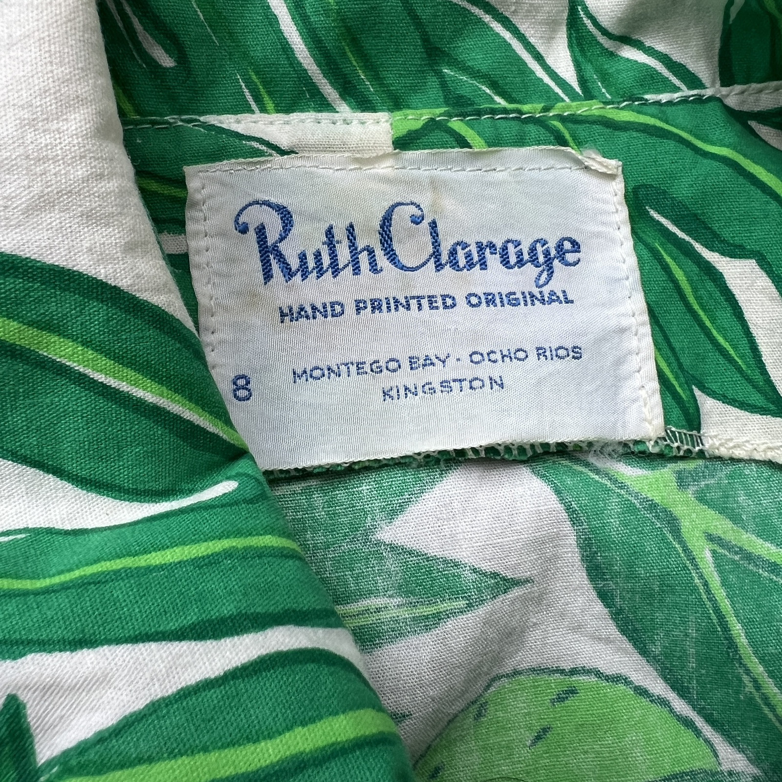 Vintage Ruth Clarage Green Palm Leaves + Lime Tunic + Hot Shorts Resort Set XS