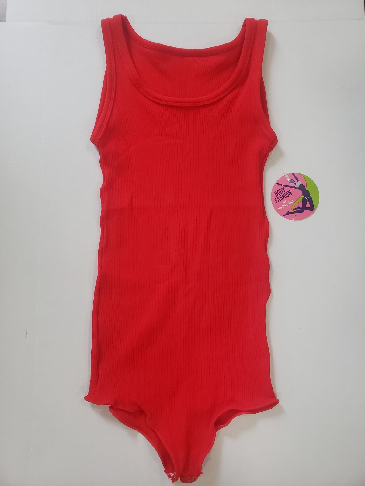 NWT Bodysuit VTG 80s M Ribbed Knit Red Aerobics Athletic Scalloped Leg USA Made