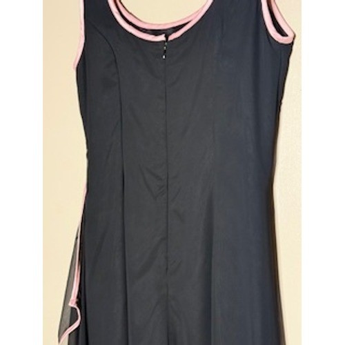 Bari Jay Black Chiffon Evening Gown Pink Trim Ruffle Formal Dress Size 4
